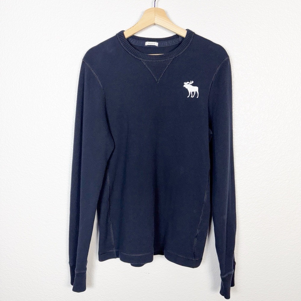 Abercrombie Fitch Muscle Shirt Mens XXL Blue Crew Thermal Waffle Knit Moose Y2K